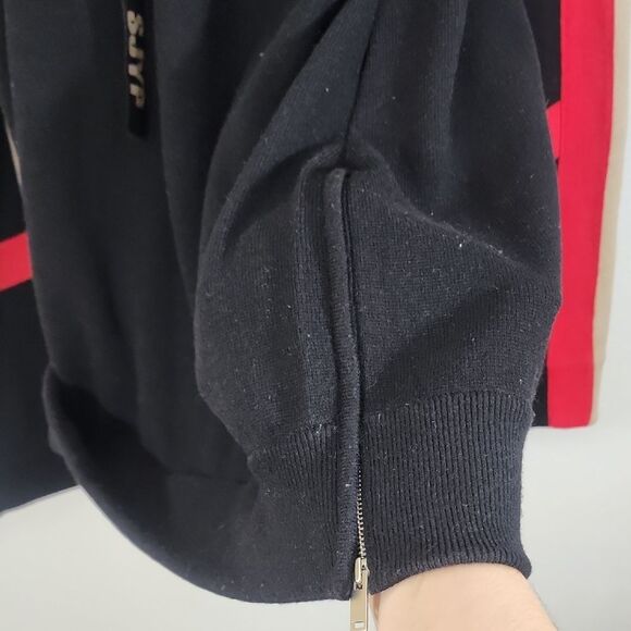 SJYP Black Hoodie with Red and Tan Accents Cashmere Wool Mix Long Sleeve Size L - Picture 4 of 7
